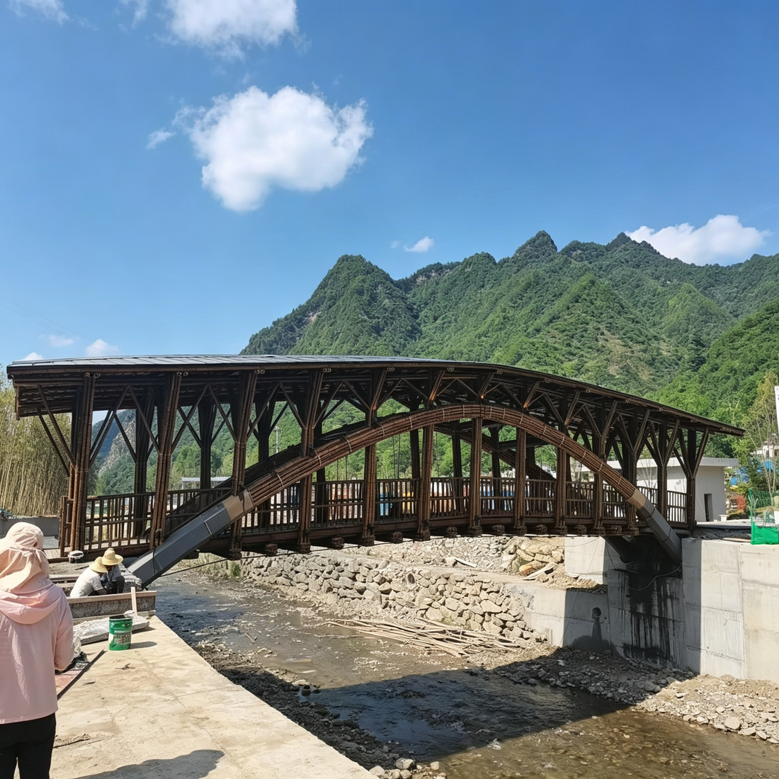 30m Span Bamboo Footbridge in Kang County, Longnan, Gansu