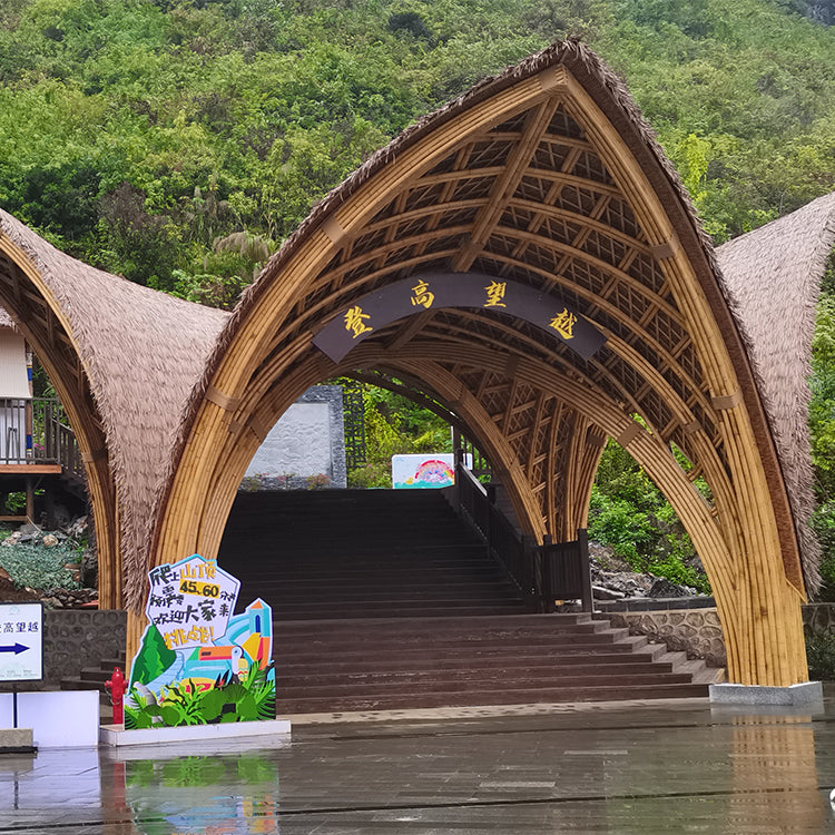 3 Bamboo Shade Structures & Monomer Bamboo Building at Detian Transnational Waterfall Scenic Area