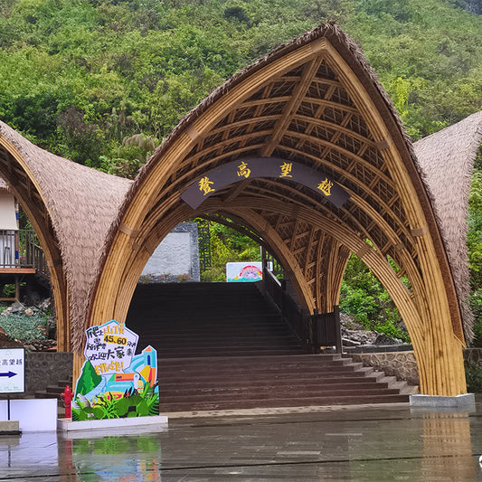 3 Bamboo Shade Structures & Monomer Bamboo Building at Detian Transnational Waterfall Scenic Area