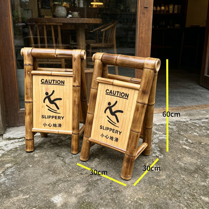 Bamboo A-Frame Folding Caution Sign — Wet Floor Warning