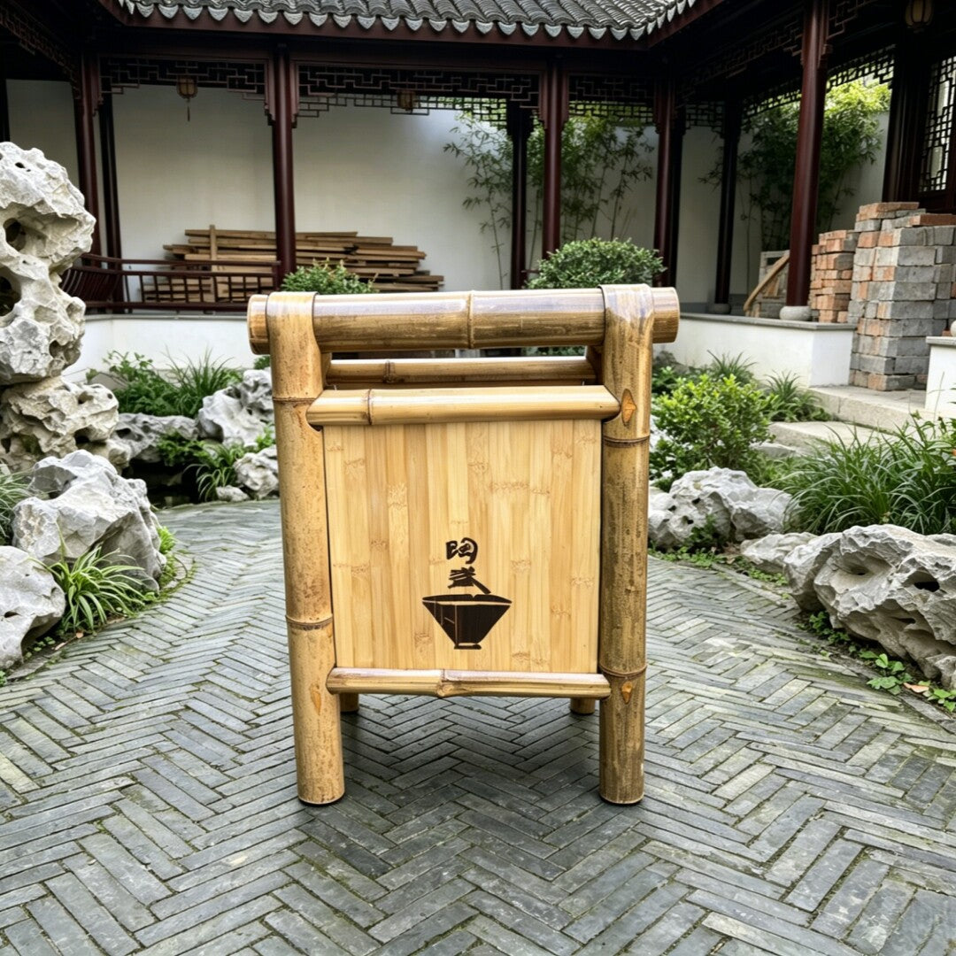 Bamboo A-Frame Folding Caution Sign — Wet Floor Warning