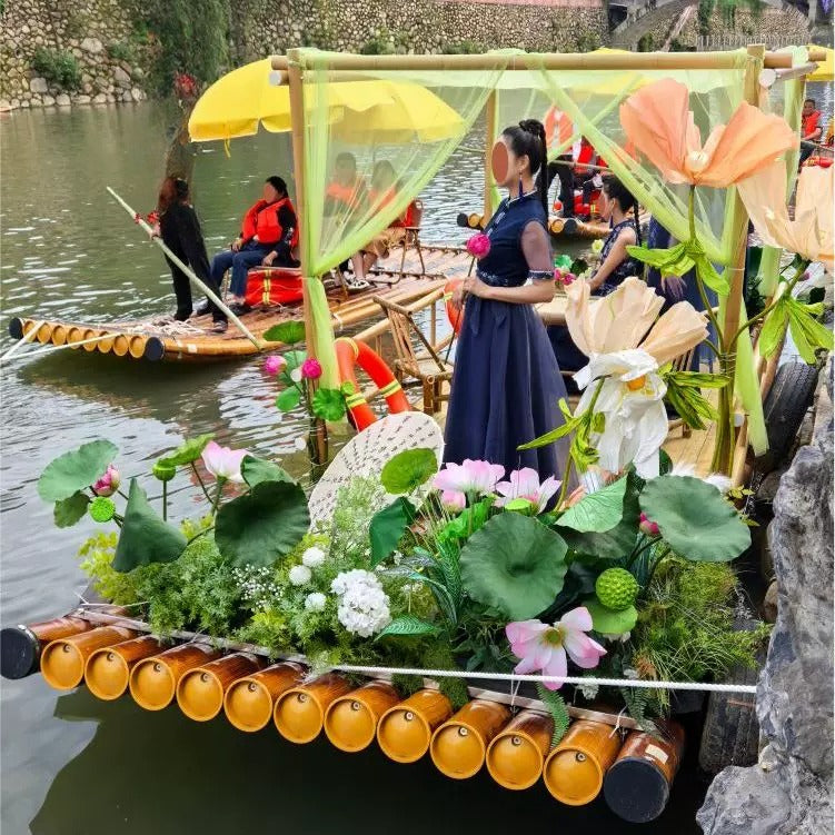 Bamboo raft Bamboo boat Internet celebrity gauze water dining photo clock in stage props Drifting fishing Plastic tube boat