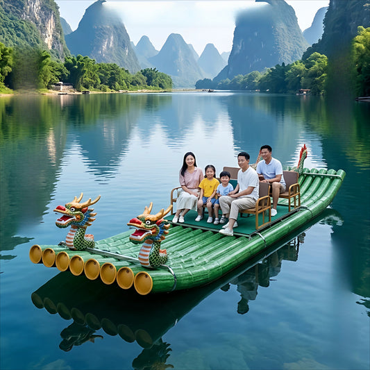 PVC imitation bamboo raft, scenic rafting sightseeing boat, high buoyancy and collision resistance, cultural tourism night tour light bamboo raft boat