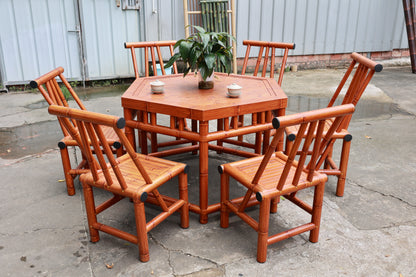Aluminum Imitation Bamboo Hexagonal Dining Table Set