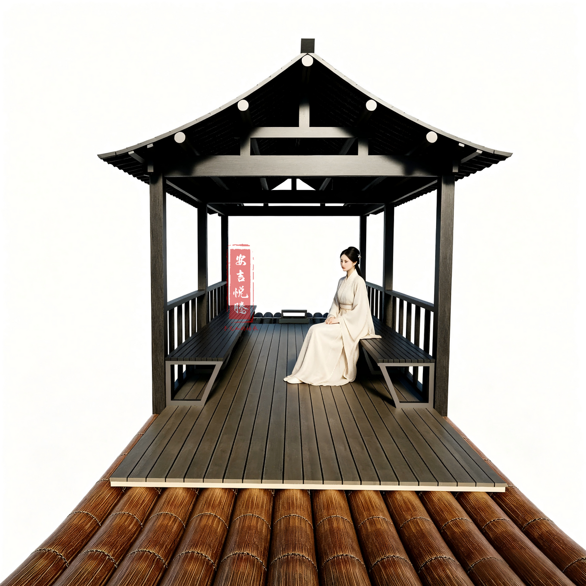 Source factory PVC imitation bamboo raft with stainless steel antique pavilion water sightseeing catering bamboo row size can be customized