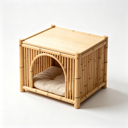 Bamboo Cube Cat House with Flat Table Top