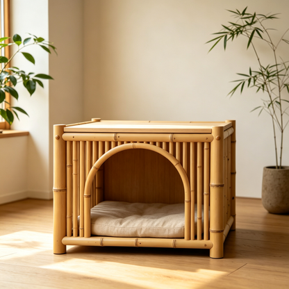 Bamboo Cube Cat House with Flat Table Top