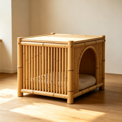 Bamboo Cube Cat House with Flat Table Top