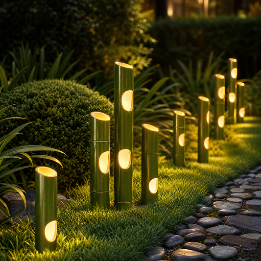 Lumière Paysagère Sculptée en Bambou Naturel