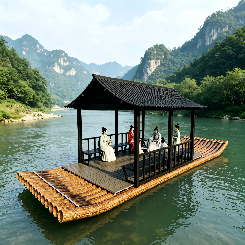 Source factory PVC imitation bamboo raft with stainless steel antique pavilion water sightseeing catering bamboo row size can be customized