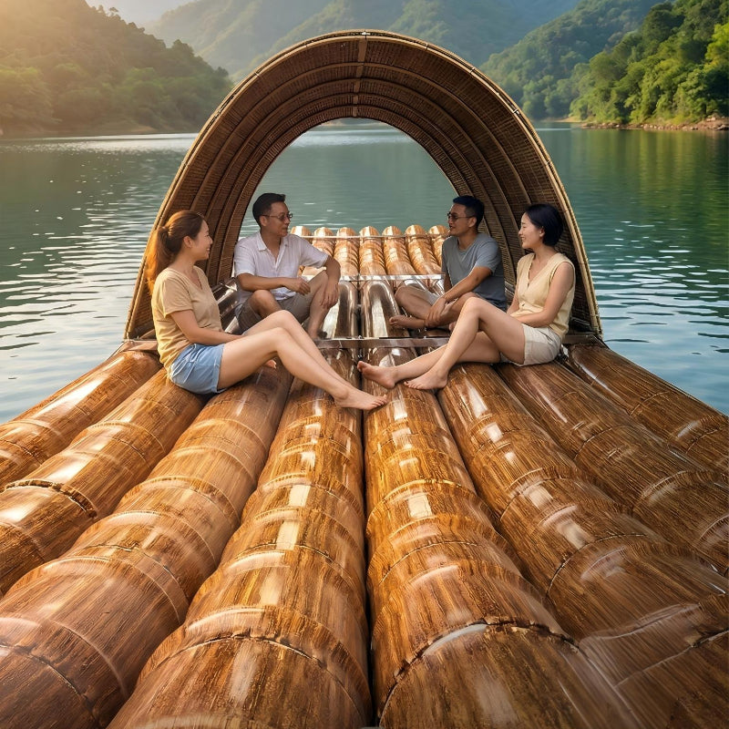 Antique awning bamboo raft boat fishing boat outdoor plastic boat roof water bamboo art leisure pvc bamboo woven bamboo raft