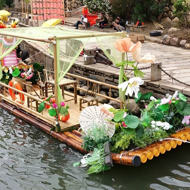 PVC bamboo raft boat Customized scenic spot Water manned sightseeing tour Internet celebrity gauze mantle shed rafting boat Outdoor bamboo raft