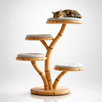 Natural Bamboo Tree‑Shaped Cat Tree, 4‑Level Perch Cat Tower with Soft Cushions, Japandi Handmade Solid Bamboo Cat Furniture, Sustainable Cat Activity Tree for Indoor Cats
